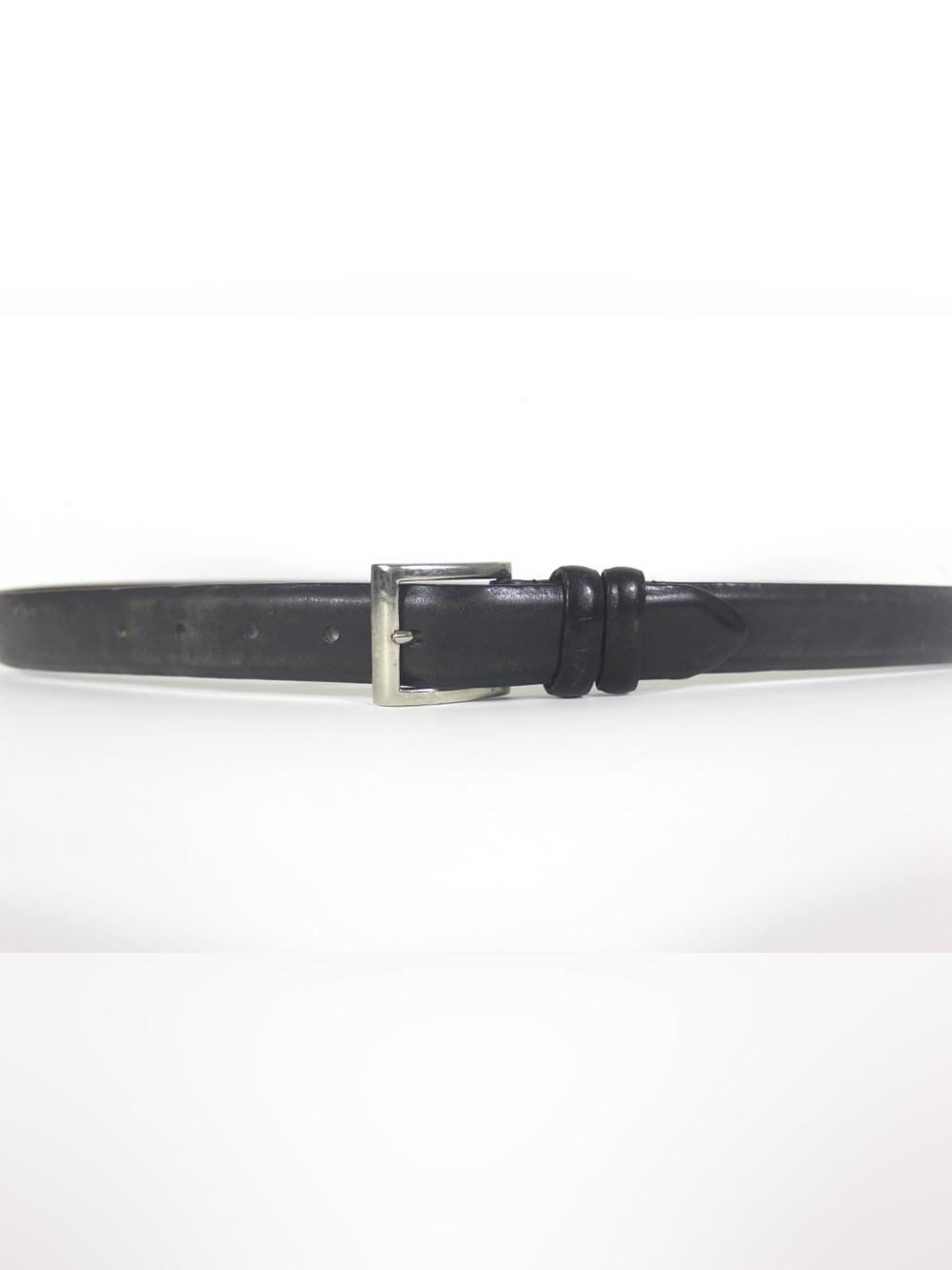36”-40” Vintage Distressed Black Leather Belt Worn In